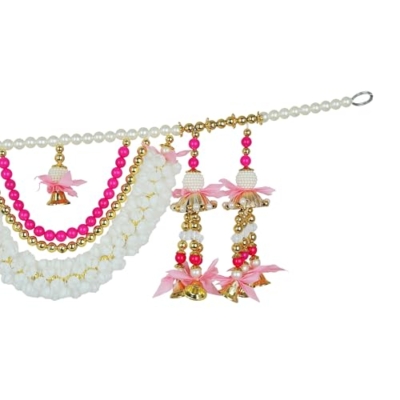 Product: Artificial Toran Door Hanging Set with Mogra Flowers with Moti Garlands Toran Bandanwar for Wedding Entrance for Indian Traditional Festival Home Decorations (Size:- 42" X 6'')(Pink & White)