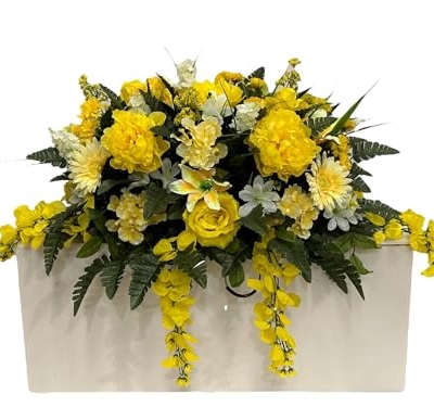 Product: Jucgghk Vivid and Realistic Floral Art Spring Cemetery Flowers,Grave Site Flower,Headstone Flower,Flower for Cemetery（Yellow