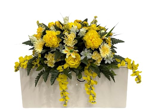 Product: Jucgghk Vivid and Realistic Floral Art Spring Cemetery Flowers,Grave Site Flower,Headstone Flower,Flower for Cemetery（Yellow