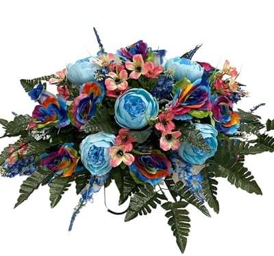 Product: Jucgghk Vivid and Realistic Floral Art Cemetery Saddle ,Spring Cemetery Flowers,Headstone Flower,Father's Day,Cemetery Decoration ,Flower for Cemetery