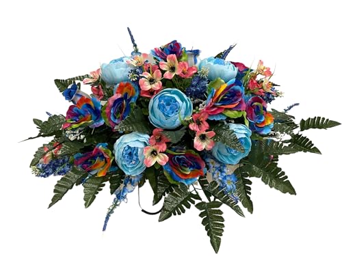 Product: Jucgghk Vivid and Realistic Floral Art Cemetery Saddle ，Spring Cemetery Flowers，Headstone Flower，Father's Day，Cemetery Decoration ，Flower for Cemetery