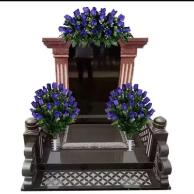 Product: Jucgghk Vivid and Realistic Floral Art Purple Rose Bud Cemetery Saddle and Flower Arrangement Set, 1 Saddle and 2 Bouquets for Grave Tombstone Decorations(NO VASE)