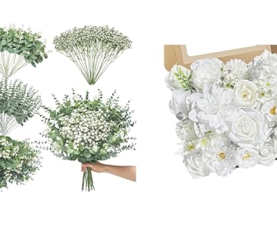 Product: Serwalin 100 Pcs Mixed Artificial Eucalyptus Stems & White Flowers Artificial for Wedding DIY Bouquets Floral Arrangement Home Decor