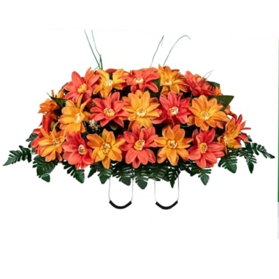 Product: Jucgghk Vivid and Realistic Floral Art Orange Sunrise Dahlia Mix Fall Cemetery Saddle,Artificial Fall Cemetery Flowers for Headstone
