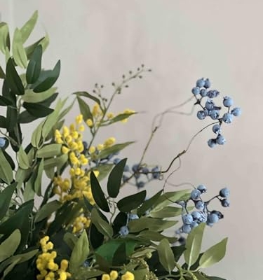 Product: Mimosa and Berries Flower Arrangement, Autumn Artificial Flowers for Home Decor Table Centerpieces Kitchen Garden Party Décor Garland for Table Centerpiece Holiday Party Weddi