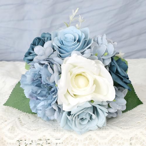 Product: Dusty Blue Bride Bouquet & Bridesmaid Bouquets Set of 2 for Wedding Artificial Roses Flowers Wedding Flowers Bouquets for Bride Bridesmaids Marriage Proposal Party Church Decoration