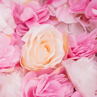 Silky Flower Store Artificial Flower Wall Panel, White Pink Gold Rose Hydrangea Dahlia Backdrop, Indoor Outdoor Decor, 3.28 x 3.28ft 8 8 Product: Cncestore 3.28 * 3.28ft Artificial Flower Wall Panels with Straps, Artificial Flower Background Flower Wall Mat