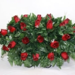 Product: Hshan Christmas Red Closed Roses Cemetery Flower Saddle Arrangement, Elegant Silk Artificial Flowers for Gravesite Cemetery Headstone Grave Decorations