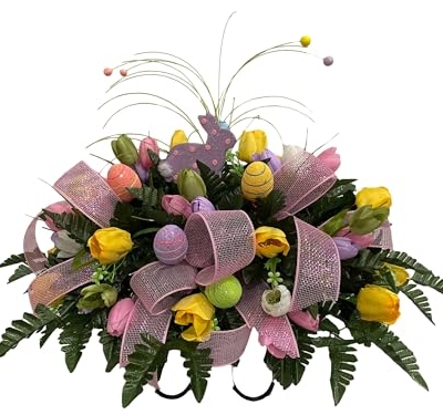 Product: Jucgghk Vivid and Realistic Floral Art Handmade Easter Flower Cemetery Saddle,Spring Cemetery Flowers, Cemetery Decoration,Grave Site Flower for Headstone Flower