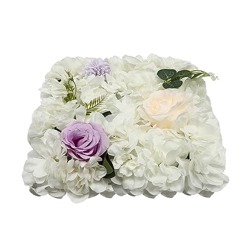 Product: JLYNOWPT 12 Pcs Flowers Wall Backdrop, White Purple Artificial Flower Wall Background 15x15 in 3D Silk Dahlia, Champagne Rose, Chrysanthemum Floral Panel for Wedding Celebrations, Festive Party