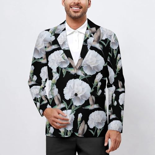 Product: Hummingbird White Carnation Flower Men's Slim Suit Long-Sleeve Prom Tuxedo Classic Two Button Business Jacket XL