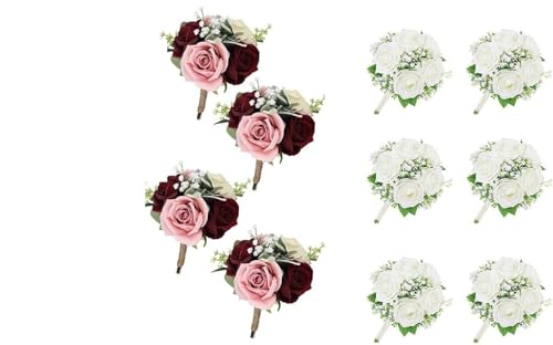Product: Beautiful Flower Lifelike Bridesmaid Bouquets, 4Pcs and 6Pcs Artificial Flowers for Weddings, Small Bouquets, Centrepiece for Ceremonies and Anniversary Proposals Used for Home Decoration, Weddings
