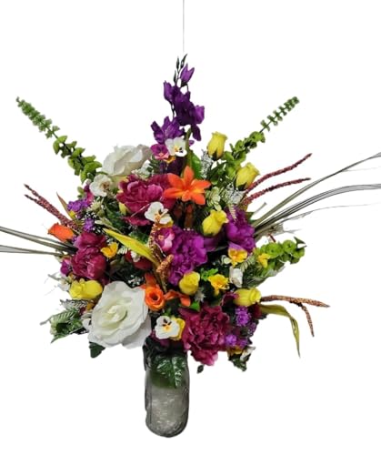Jucgghk Vivid and Realistic Floral Art 26" Spring Cemetery Flowers,Artificial Yellow Roses,Durable Faux Roses for Cemetery Grave Tombstone Decorations - Artificial Flower Arrangements Product: Jucgghk Vivid and Realistic Floral Art 26" Spring Cemetery Flowers,Artificial Yellow Roses,Durable Faux Roses for Cemetery Grave Tombstone Decorations