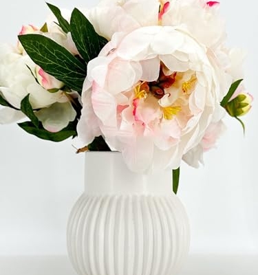Product: 5 Stem White and Pink Flowers Tipped,Artificial Peony Bouquet for Indoor Vase Home Table Centerpieces Wedding(NO VASE) for Wedding/Home Decoration