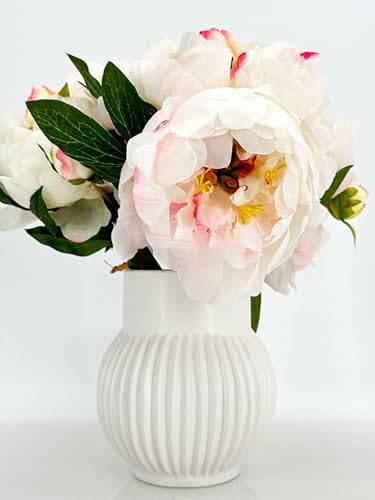 Product: 5 Stem White and Pink Flowers Tipped,Artificial Peony Bouquet for Indoor Vase Home Table Centerpieces Wedding(NO VASE) for Wedding/Home Decoration