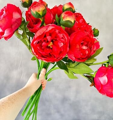 Product: 3PCS 2-Heads Red Peony Flowers,Artificial Beautiful Plants for Wedding Home Table Centerpieces Decoration Floral Arrangement (NO VASE) for Wedding/Home Decoration