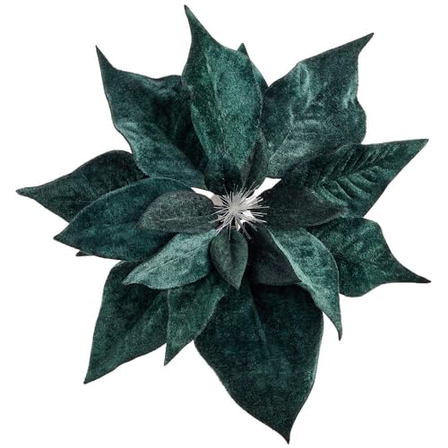 Silky Flower Store Battery Operated Fiber Optic Poinsettia Clip On Artificial Flower, Green Velvet, Pack of 12, 9in 2 2 Product: SilksAreForever 9" Velvet Poinsettia Battery Operated Fiber Optic Light Artificial Clip-On Flower -Green (Pack of 12)