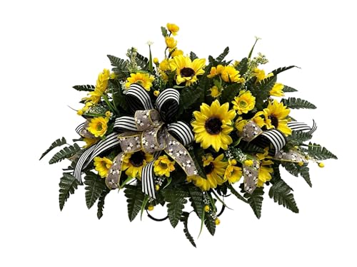 Product: Jucgghk Vivid and Realistic Floral Art Sunflower Spring Cemetery Flowers，Grave Site Flower，Headstone Flower，Easter Cemetery Saddle Flower for Cemetery