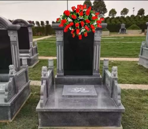 Product: Jucgghk Vivid and Realistic Floral Art 32" Red Rose Grave Flowers,Realistic Vibrant Flowers, Outdoor Grave Decorations for Headstone