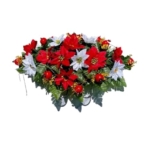 Product: Jucgghk Vivid and Realistic Floral Art Christmas Headstone Saddle Arrangement,Red and White Christmas 22”-24” Cemetery Single Saddle, Headstone Flower for Outdoor Grave Decorations