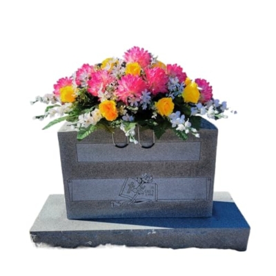 Product: Pink Ball Mums Headstone Saddle, Yellow Roses and Cream Larkspur Grave Flowers for Cemetery and Memorial Decorating Garland for Table Centerpiece Holiday Party Weddi