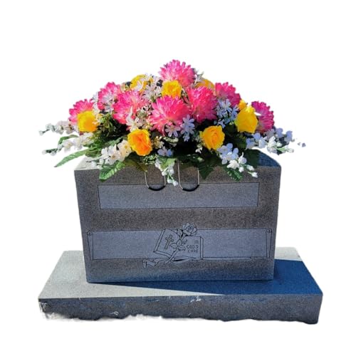 Product: Pink Ball Mums Headstone Saddle, Yellow Roses and Cream Larkspur Grave Flowers for Cemetery and Memorial Decorating Garland for Table Centerpiece Holiday Party Weddi