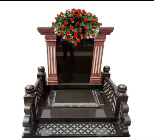 Product: Jucgghk Vivid and Realistic Floral Art 30" Beautiful Red Roses Cemetery Saddle,Artificial Cemetery Decoration for Headstone