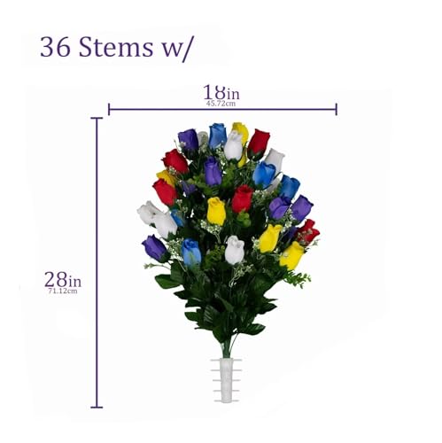 Product: Jucgghk Vivid and Realistic Floral Art Multi Color Rose Bud Cemetery Saddle and Flower Arrangement Set,Artificial 1 Saddle and 2 Bouquets for Gravesite(NO VASE)