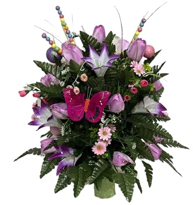 Product: Jucgghk Vivid and Realistic Floral Art Butterfly Lily Cemetery Flowers,Cemetery Vase Arrangement for Cemetery Headstones Gravesites