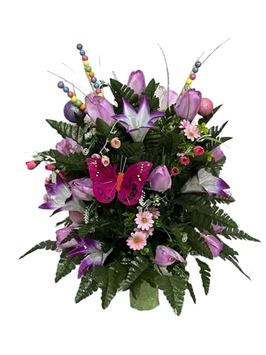Product: Jucgghk Vivid and Realistic Floral Art Butterfly Lily Cemetery Flowers,Cemetery Vase Arrangement for Cemetery Headstones Gravesites