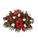 Product: Red Headstone Saddle, White Rosebuds Headstone Saddle for Funeral or Christmas Memorial Decoration Garland for Table Centerpiece Holiday Party Weddi