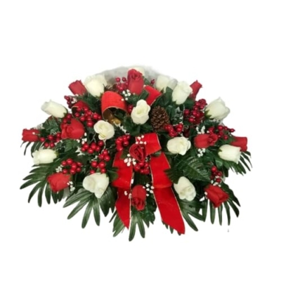 Product: Red Headstone Saddle, White Rosebuds Headstone Saddle for Funeral or Christmas Memorial Decoration Garland for Table Centerpiece Holiday Party Weddi