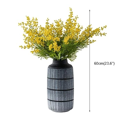 Product: TXGJWRA Artificial Flowers Fake Flower Artificial Yellow Acacia Flowers Mimosa Plush Silk Flower Fake Flower Vase Set Home Wedding Party Table Decorationsfrosted Vase+Flower-Q,Frosted Vase+Flower-Q