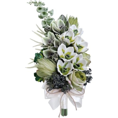Product: Jiuqianli Wedding Bouquets for Bride Bridesmaid, Vintage Artificial Phalaenopsis Flowers Wedding Decoration for Ceremony Anniversary Bridal Shower Home Decor (White + Green)
