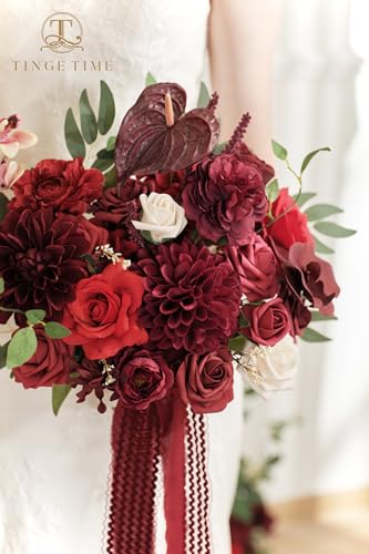 Silky Flower Store Burgundy Artificial Wedding Bouquet, Bride Bridal Bouquet, Faux Flowers, Romantic Vintage Ceremony Decor, 11 Inch 6 6 Product: TINGE TIME 11 Inch Wedding Bouquets for Bride, Burgundy Artificial Flowers Bouquet, Brides & Bridesmaids Bouquet Tossing Bouquet for Wedding Anniversary Ceremony Bridal Shower Decorations