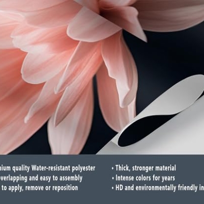 Product: Pink Floral Large Mural - 110" x 79" Mural, Pink Dahlia Wall Murals for Living Room Bedroom, Modern Flower Art Wallpaper, Dahlia Murals (Not Peel and Stick)
