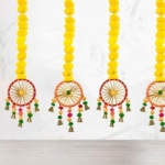 Product: MANTRAMART Artificial Marigold Flower Garlands with Pom Pom and Bell – Pack of 4 – Hanging Floral Decoration for Home, Festival, Diwali, Wedding, Pooja & Event Use