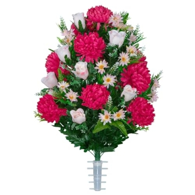 Product: Jucgghk Vivid and Realistic Floral Art Beauty Pink Mums and Light Pink Rose Buds Cemetery Flower Set,1 Saddle and 2 Bouquets Mothers Day Cemetery Flowers for Grave，Headstone Saddle(NO VASE)