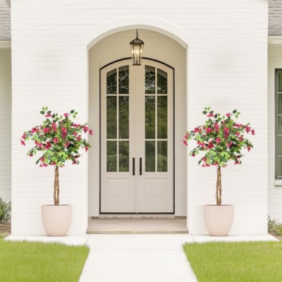 Product: Bougainvillea Artificial Tree, Faux Floor Plant with Pot, 4ft Tall Fake Tropical Tree for Indoor Outdoor Decor