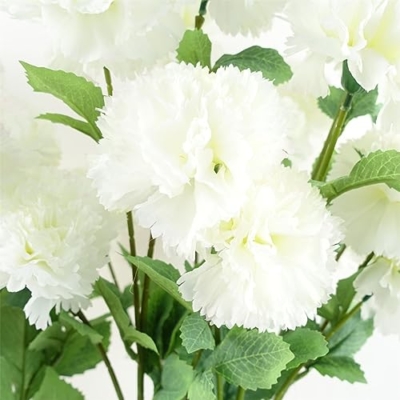 Silky Flower Store Artificial White Carnation Flowers, Faux Silk Stem, Leaf Design, 70cm 9 9 Product: Leaf Design Artificial Carnation Flowers