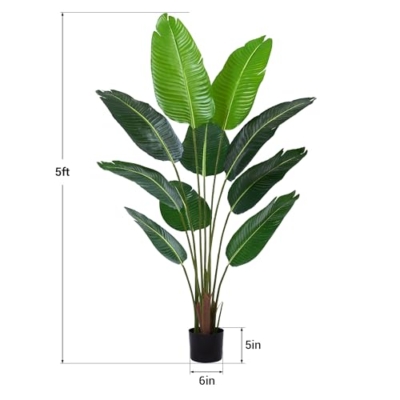 Product: litphke Artificial Tree Bird of Paradise Artificial Plant, 5 Ft Faux Tropical Plant Palm Tree with Leaves Trunks Faux Banana Leaf Tree for Home Decor Living Room Indoor Outdoor Office