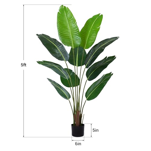 Product: litphke Artificial Tree Bird of Paradise Artificial Plant, 5 Ft Faux Tropical Plant Palm Tree with Leaves Trunks Faux Banana Leaf Tree for Home Decor Living Room Indoor Outdoor Office