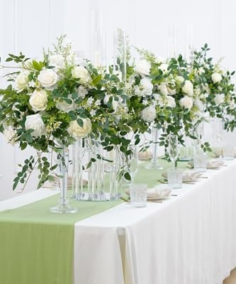 Silky Flower Store White Green Hanging Flower Vine Wedding Centerpiece, Artificial Floral Arrangement Bouquet, 19inch 17 17 Product: Angela flower 2pcs 19inch White & Green Hanging Plants Vine Wedding Table Centerpieces Decorations, Floral Arrangement Bouquet for Reception Aisle Ceremony Party Flowers Balls (Without Stand)