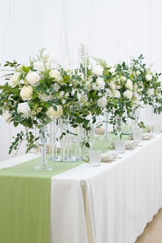 Silky Flower Store White Green Hanging Flower Vine Wedding Centerpiece, Artificial Floral Arrangement Bouquet, 19inch 8 8 Product: Angela flower 2pcs 19inch White & Green Hanging Plants Vine Wedding Table Centerpieces Decorations, Floral Arrangement Bouquet for Reception Aisle Ceremony Party Flowers Balls (Without Stand)