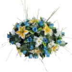 Product: Jucgghk Vivid and Realistic Floral Art 24" Artificial Cemetery Flowers Saddle,Cemetery Grave Decoration Headstone Flower for Outdoor Grave Decorations (Yellow Blue)