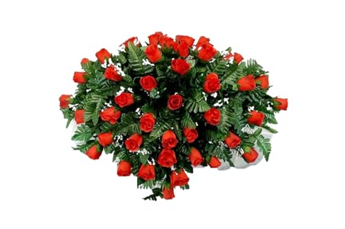 Product: Jucgghk Vivid and Realistic Floral Art 30" Beautiful Red Roses Cemetery Saddle,Artificial Cemetery Decoration for Headstone