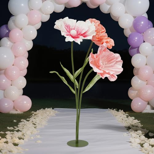 Product: NTNOEA Giant Artificial Flowers Set of 3-55 Inch Tall Large Crepe Paper Flowers with Stand, Oversized Fake Flowers for Wedding Decor, Photo Backdrop, Party Centerpiece (Pink/Peach/Orange)