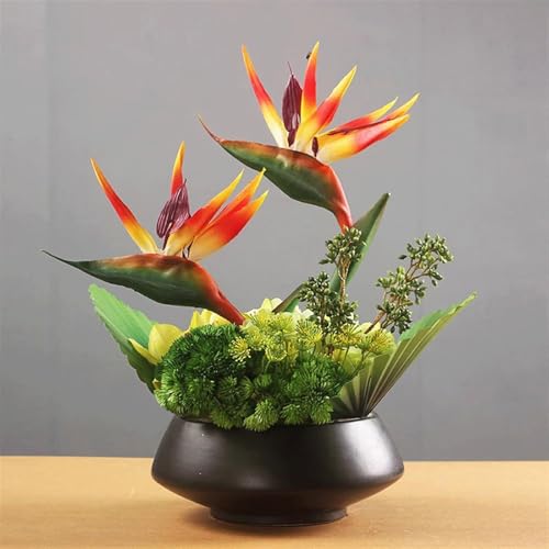 Silky Flower Store Artificial Bird of Paradise Flowers in Pot, Real Touch Faux Plant, Green, Home Decor 42cm 4 4 Product: Artificial Bird of Paradise Flowers in Pot Modern Real Touch Flower Arrangement Faux Plants for Home Decor Indoor Table Centerpiece (Green)