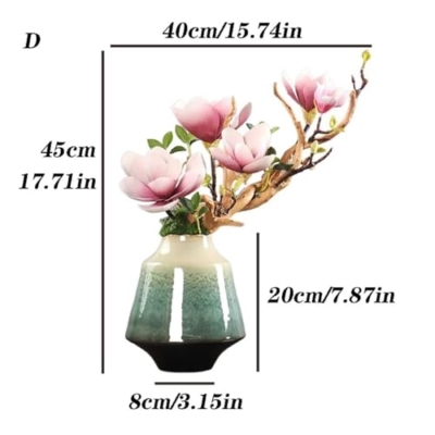 Product: SHUawan Artificial Magnolia Flower Set with Ceramic Vase – Faux Silk Flower Arrangement for Home, Office, Dining Table Décor