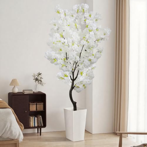 Silky Flower Store Artificial Cherry Blossom Tree White Flower Faux Tree Indoor Decor, 6 FT 3 3 Product: Artificial Cherry Blossom Tree White Flower Faux Tree Indoor Cherry Blossom Tree 6 FT Room Decor Gift